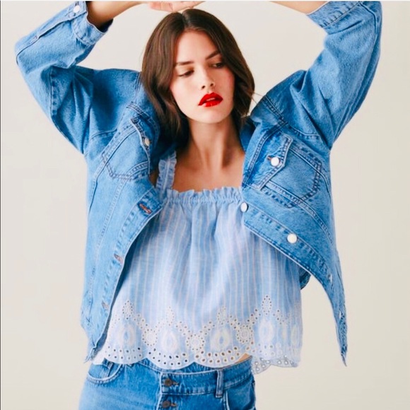 Zara Tops - ZARA Striped ruffled ruffles tank crop linen L